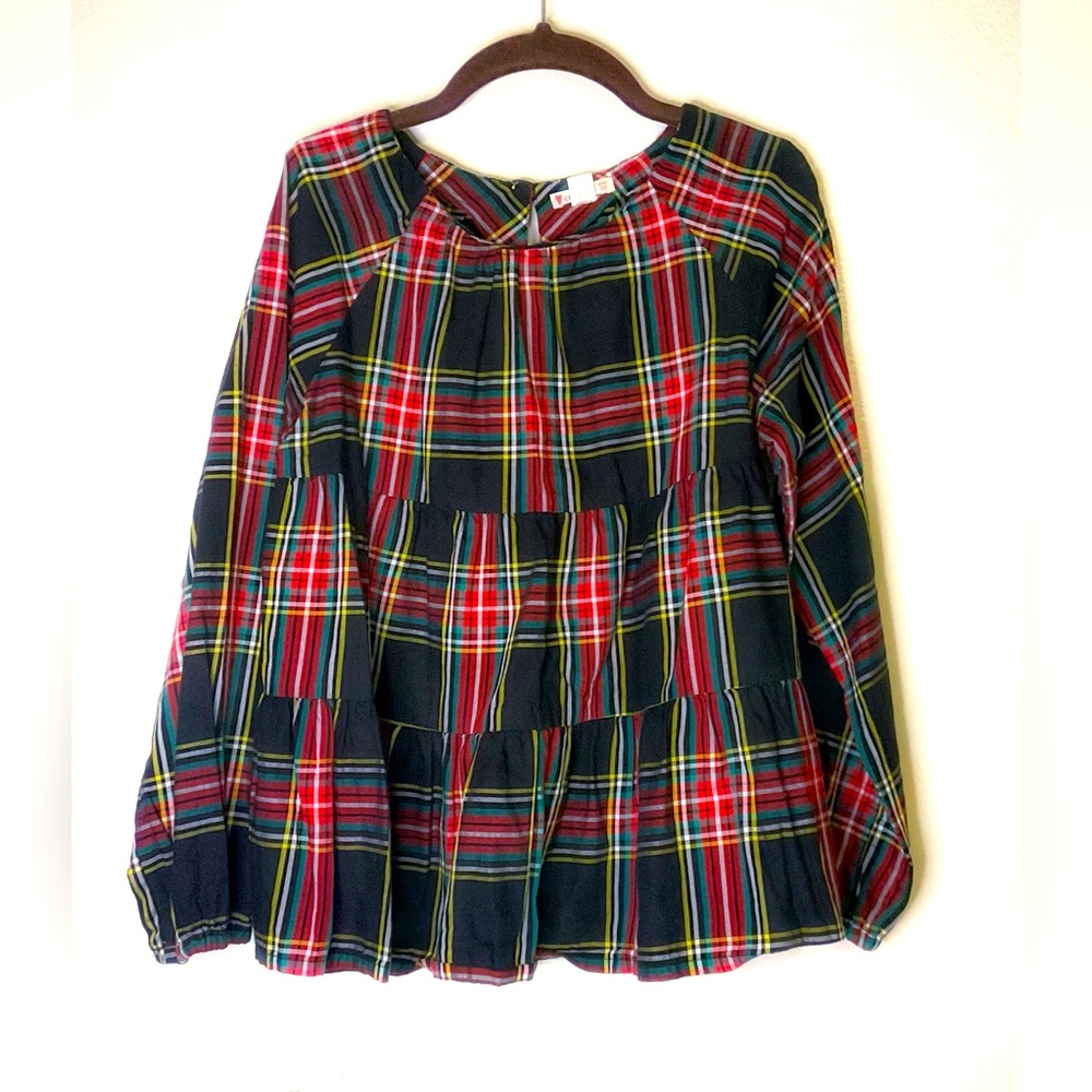 J. Crew Crewcuts Tartan Plaid Tiered Ruffle Long Sleeve Blouse Top